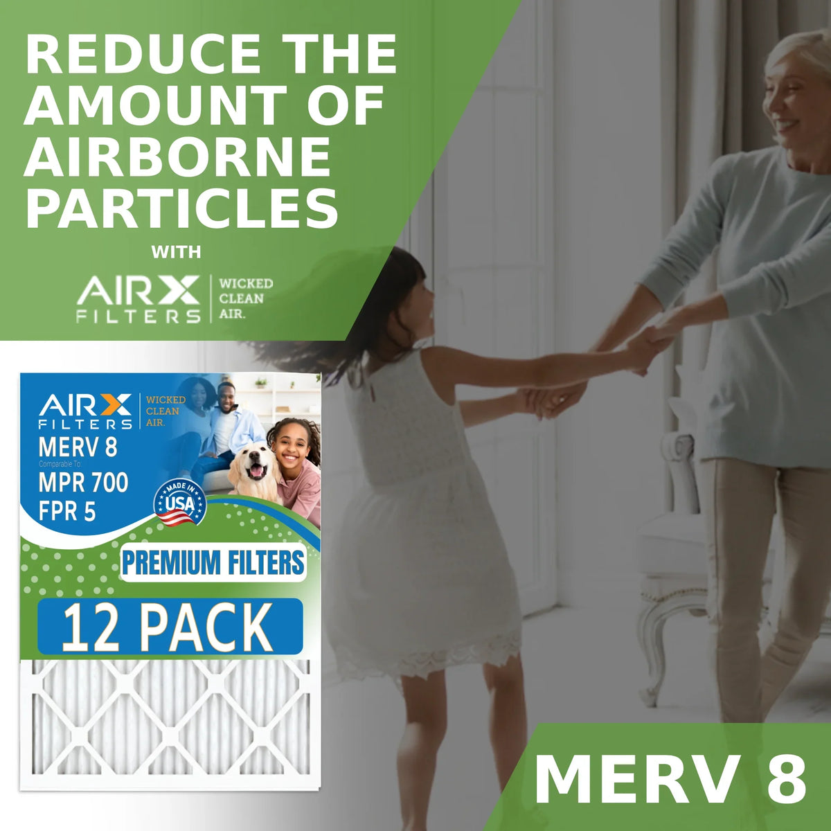 14x25x1 Air Filter MERV 8 Rating; 12 Pack of Furnace Filters Comparable to MPR 700 & FPR 5 - Made in USA by AIRX FILTERS WICKED CLEAN AIR.