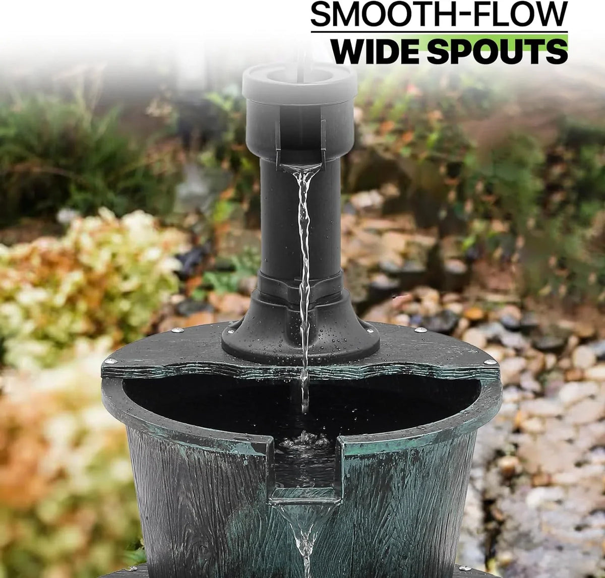 2-Tier Outdoor Fountain Freestanding Rustic Cascading Fluidfall Fountain With Powered Pump For Garden Patio Backyard Porch Decor; Teal Blue