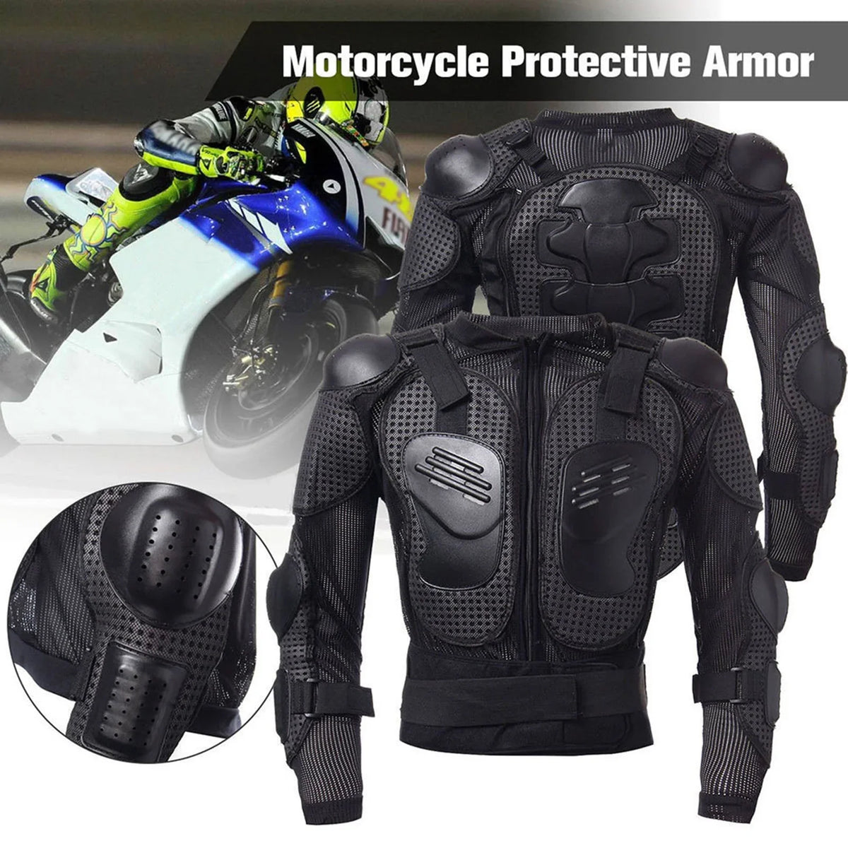 Comprehensive Motorcycle Riding Armor Jacket - Protects Spine; Shoulder; and Chest