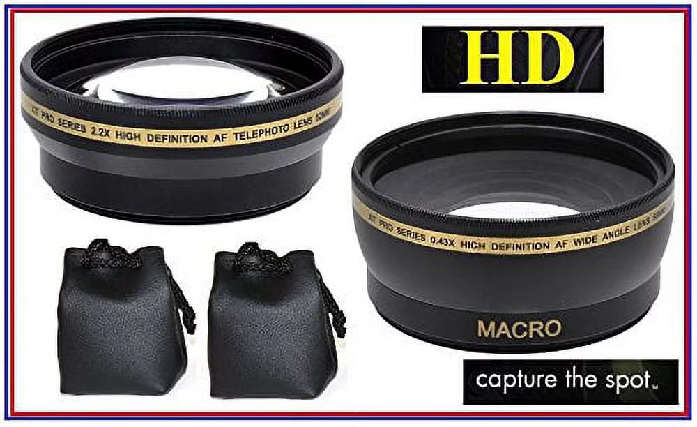 2-Pcs Pro HD Lens Telephoto + Wide Angle for Panasonic Lumix DMC-FZ300 DMC-FZ200