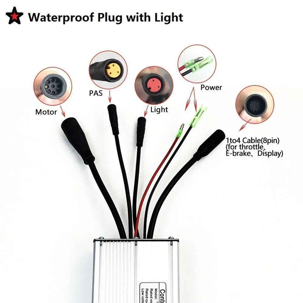 36/48V KT15A Ebike Fluidproof-Controller With Lightline For 250W Brushless;Motor