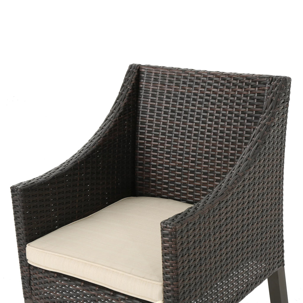Noble House Arcadia Outdoor 9 Piece Wicker Rectangular Dining Set with Cushions; Multibrown; Beige