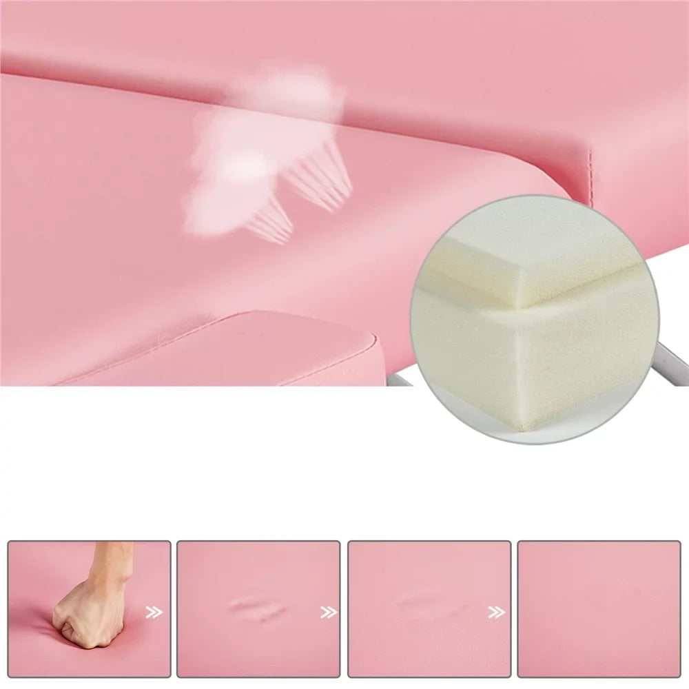 Yaheetech 84'' Adjustable Massage Bed; Massage Equipment; 3-Fold Massage Couch; Portable Salon Bed Alloy Spa Table with Backrest/Headrest/Armrest/Hand Pallet; Pink