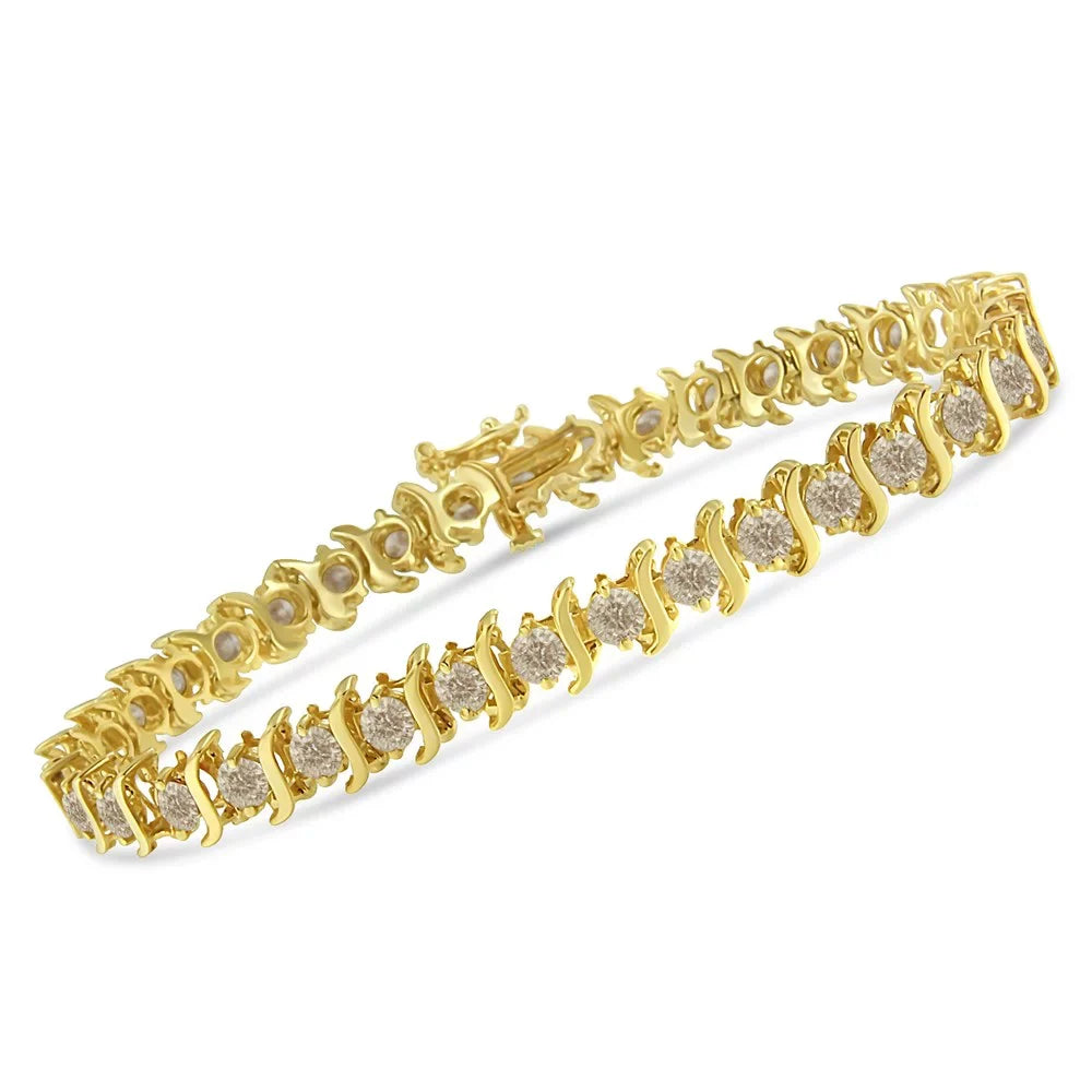 14K Yellow Gold-Plated .925 Sterling Silver 6.0 Cttw Classic Round-Cut Diamond "S" Link Bracelet (J-K color; I1-I2 clarity) - 7.5"