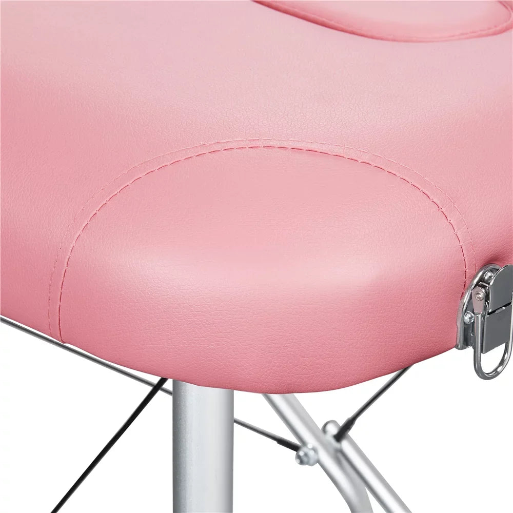 Yaheetech 84'' Adjustable Massage Bed; Massage Equipment; 3-Fold Massage Couch; Portable Salon Bed Alloy Spa Table with Backrest/Headrest/Armrest/Hand Pallet; Pink