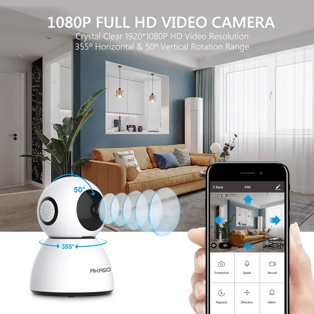 AKASO Security Camera WiFi IP Camera; 1080P FHD Smart Home Surveillance Camera; Baby/Pet Monitor Work with Alexa