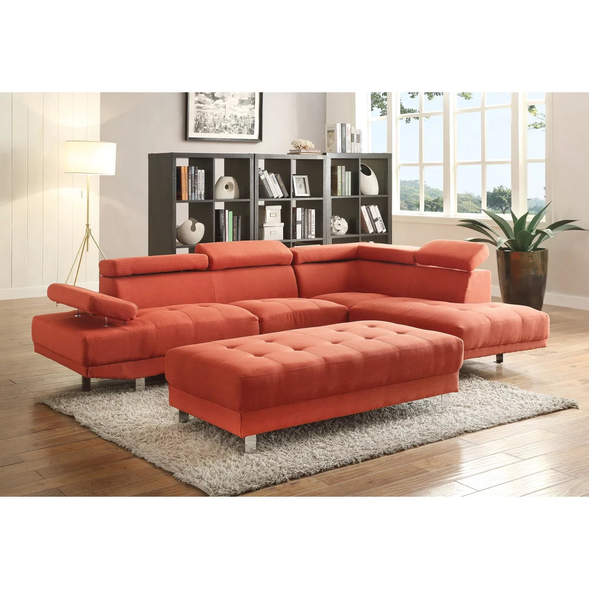 Homestock Contemporary Cool G444-SC Sectional ( 2 Boxes) ; Orange