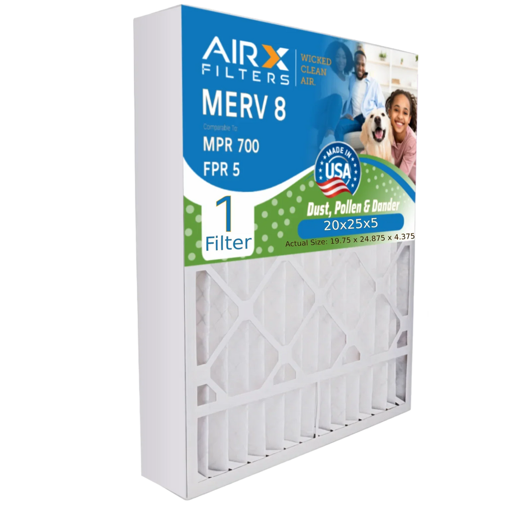 20x25x5 Air Filter MERV 8 Comparable to MPR 700 & FPR 5 Compatible with Honeywell FC100A1037 Premium USA Made 20x25x5 Furnace Filter 1 Single Filter by AIRX FILTERS WICKED CLEAN AIR.
