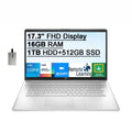 2021 HP 17.3" FHD IPS 250 Nits Laptop Computer; Intel Core i5-1155G7 Processor; 16GB RAM; 1TB HDD+512GB SSD; Backlit Keyboard; Intel Iris Xe Graphics; HD Webcam; HD Audio; Win11; Silver; 32GB USB Card