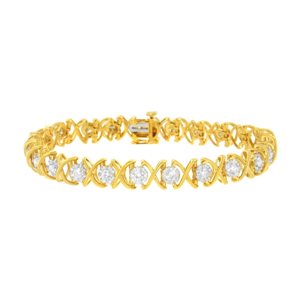 10K Yellow Gold Plated Sterling Silver 2ct TDW Diamond "XOXO" Bracelet (J-K; I1-I2)