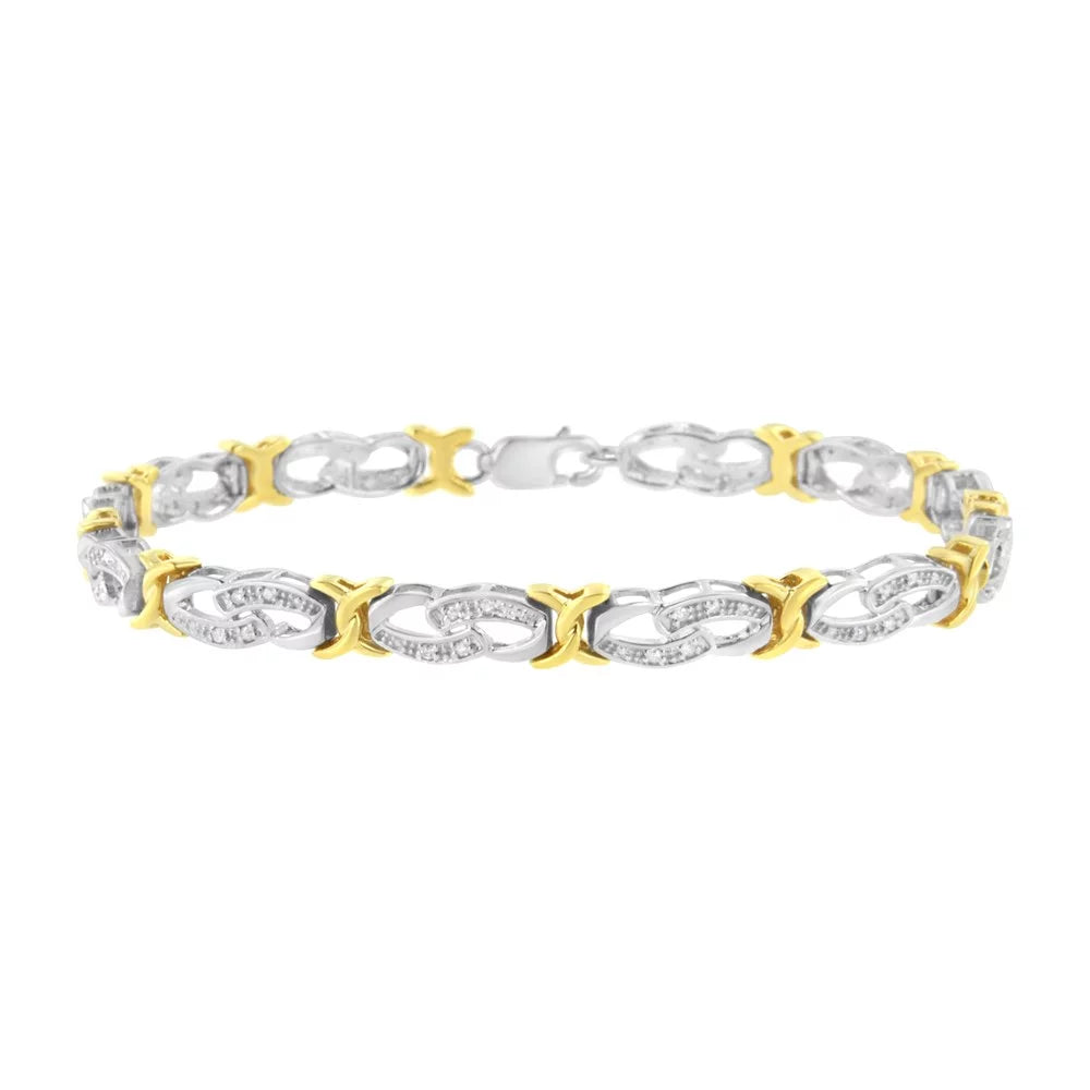 10k Yellow Gold Plated Sterling Silver 1/4 cttw Diamond Infinity and X Link Bracelet (I-J; I2-I3) - Size 7.25