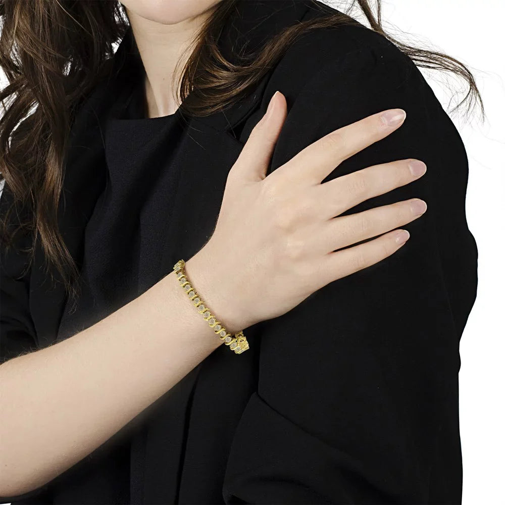 14K Yellow Gold-Plated .925 Sterling Silver 6.0 Cttw Classic Round-Cut Diamond "S" Link Bracelet (J-K color; I1-I2 clarity) - 7.5"