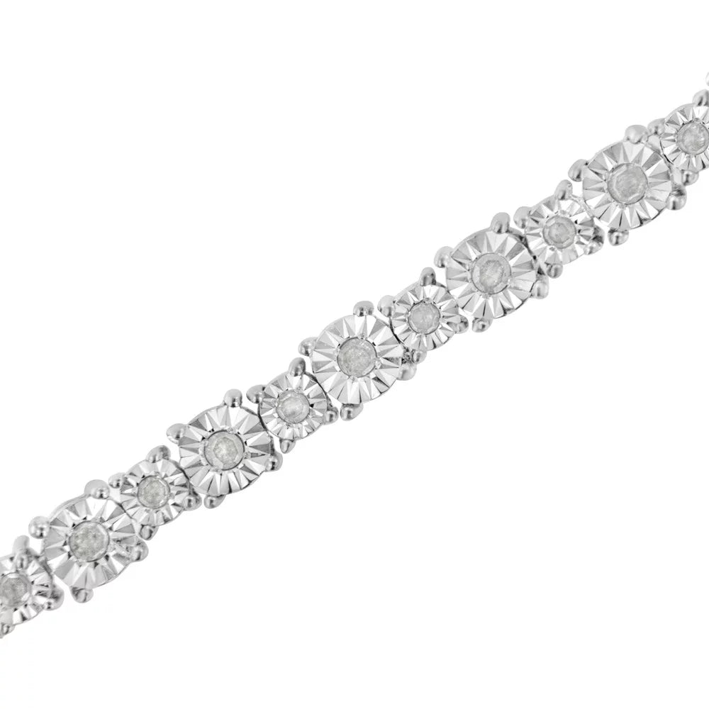 .925 Sterling Silver 1.0 Cttw Miracle-Set Diamond Alternating Graduated Link Tennis Bracelet (I-J Color; I3 Clarity) - 7.5"