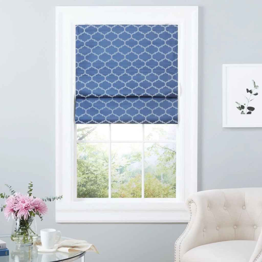 Exclusive Home Montague Trellis Total Blackout Roman Shade; 31"x64"; Indigo