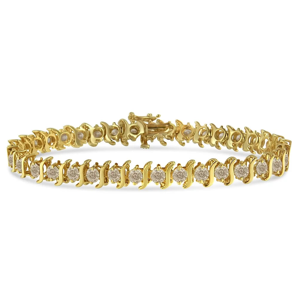 14K Yellow Gold-Plated .925 Sterling Silver 6.0 Cttw Classic Round-Cut Diamond "S" Link Bracelet (J-K color; I1-I2 clarity) - 7.5"