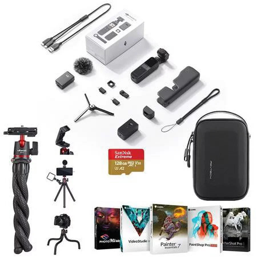 Pocket 2 Gimbal Camera Creator Combo - Bundle with 128GB microSD Card; Corel PC Software Suite; Case; Flexible Tripod