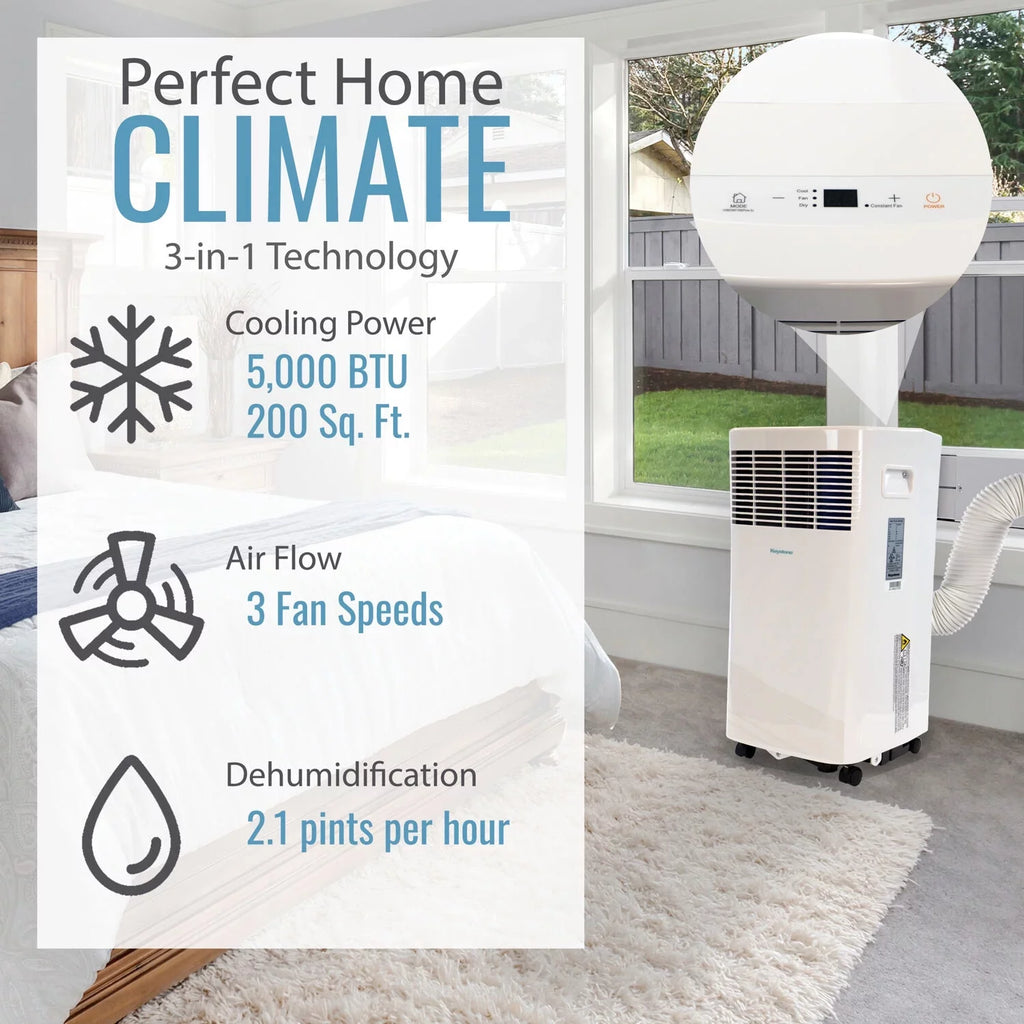 Keystone 5;000 BTU 115V Portable Air Conditioner with I Sense Remote Control for a Room up to 250 Sq. Ft.
