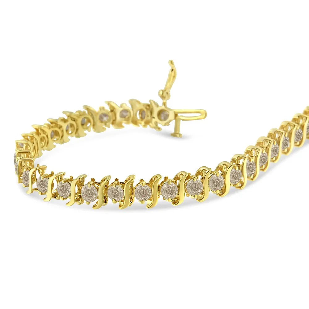 14K Yellow Gold-Plated .925 Sterling Silver 6.0 Cttw Classic Round-Cut Diamond "S" Link Bracelet (J-K color; I1-I2 clarity) - 7.5"