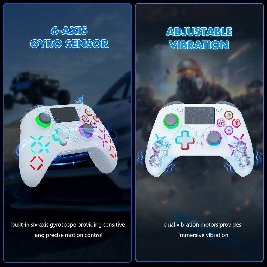 Wireless Controller for PS4; with Adjustable LED RGB Light Compatible with Playstation 4 /Slim/Pro (White)