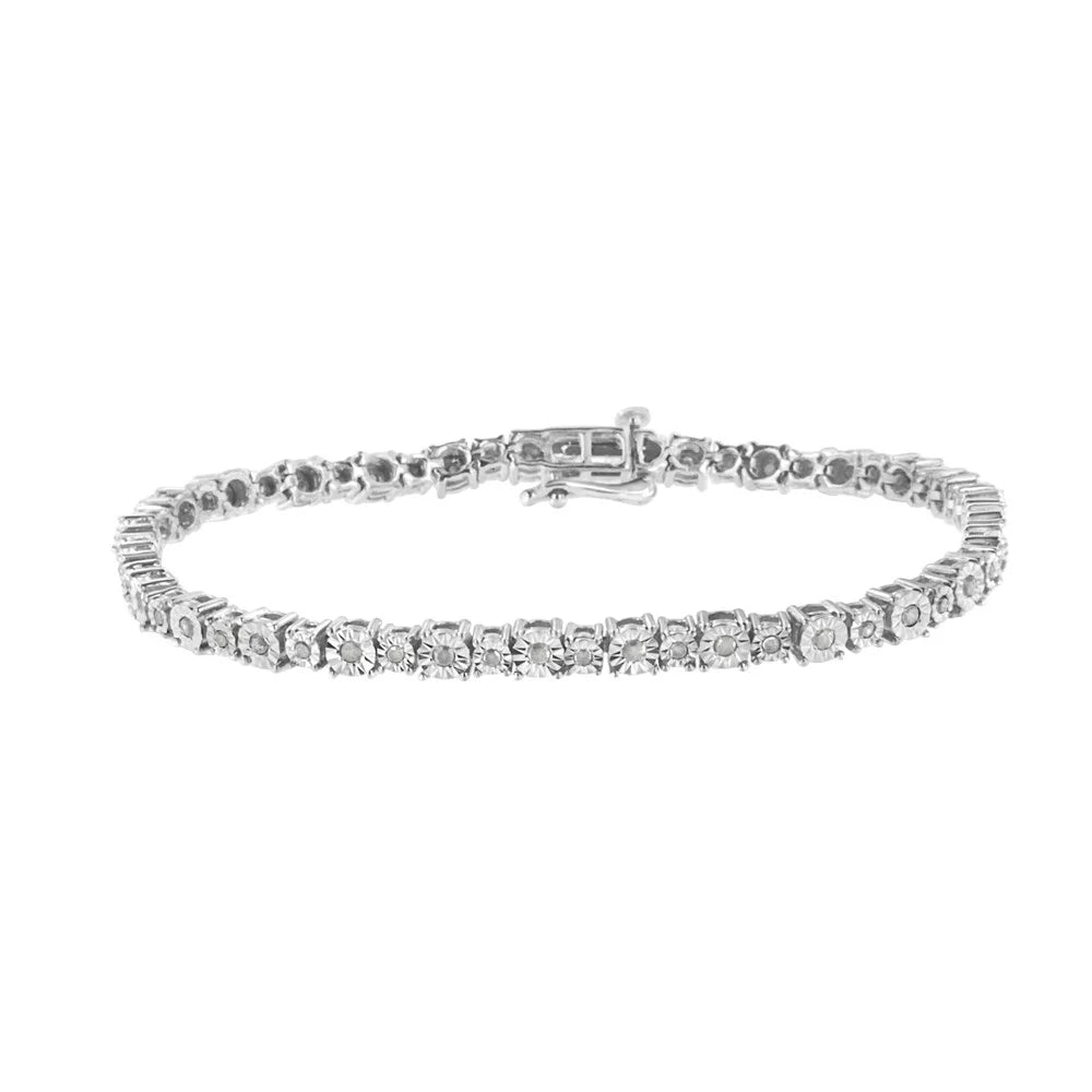 .925 Sterling Silver 1.0 Cttw Miracle-Set Diamond Alternating Graduated Link Tennis Bracelet (I-J Color; I3 Clarity) - 7.5"