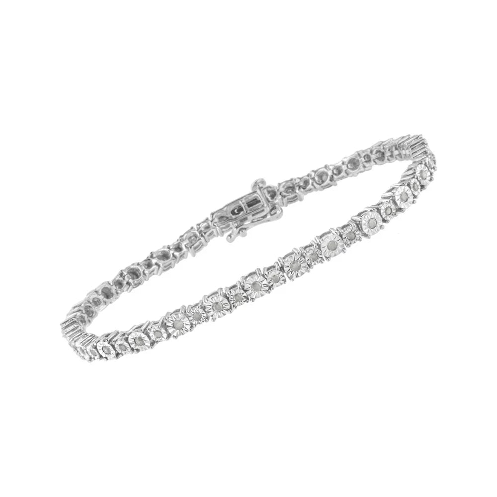 .925 Sterling Silver 1.0 Cttw Miracle-Set Diamond Alternating Graduated Link Tennis Bracelet (I-J Color; I3 Clarity) - 7.5"