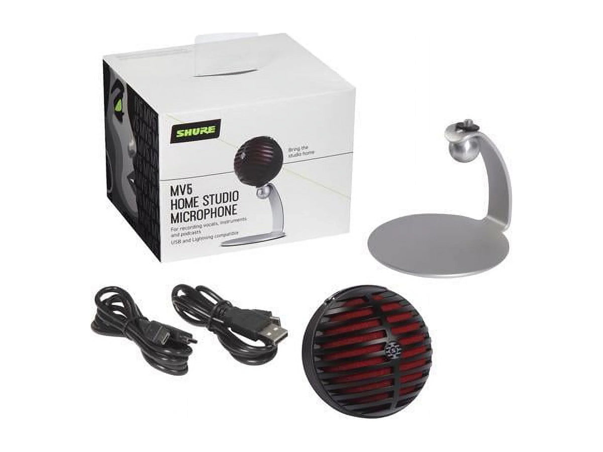 Shure - MV5 USB Condenser Microphone - Black w/ Red