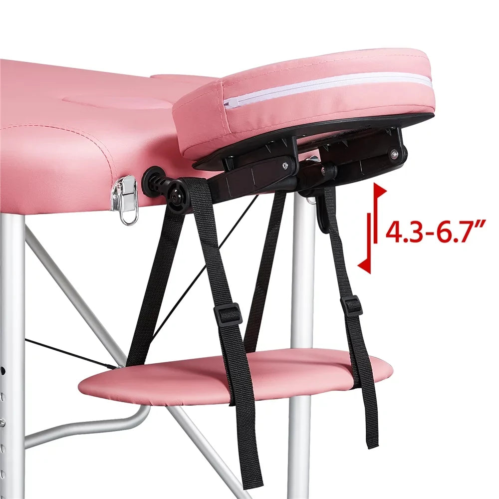 Yaheetech 84'' Adjustable Massage Bed; Massage Equipment; 3-Fold Massage Couch; Portable Salon Bed Alloy Spa Table with Backrest/Headrest/Armrest/Hand Pallet; Pink