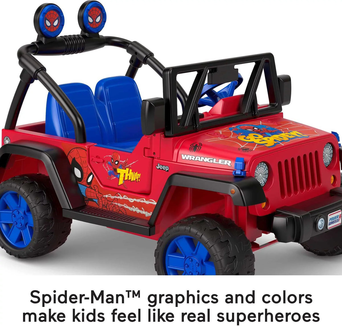 12V Power Wheels Spider-Man Jeep Wrangler Battery-Powered Ride-On Vehicle with Sounds; for a Child Ages 3-7