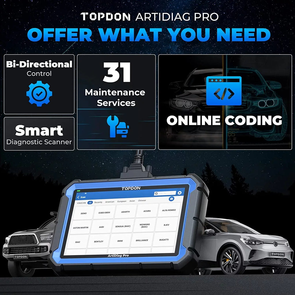 TOPDON ArtiDiag Pro Car Diagnostic Scan Tool; Online-Coding & OE-Level Full Systems Diagnosis; 31+Maintenance OBD2 Scanner 2-Year Free Update