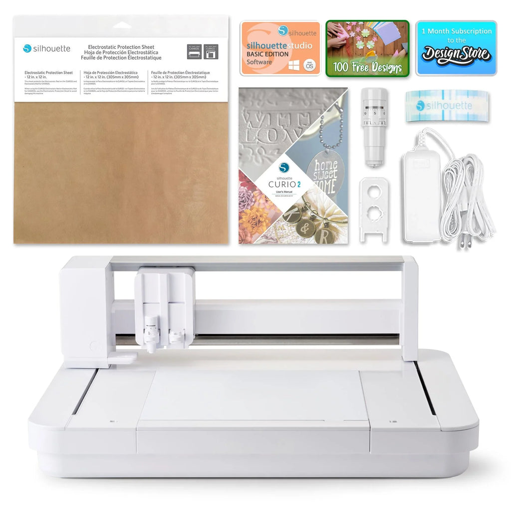 Silhouette Curio 2 w/ Advanced Blade Pack; 38 Oracal Sheets; Siser HTV