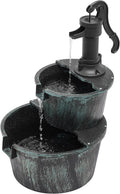 2-Tier Outdoor Fountain Freestanding Rustic Cascading Fluidfall Fountain With Powered Pump For Garden Patio Backyard Porch Decor; Teal Blue