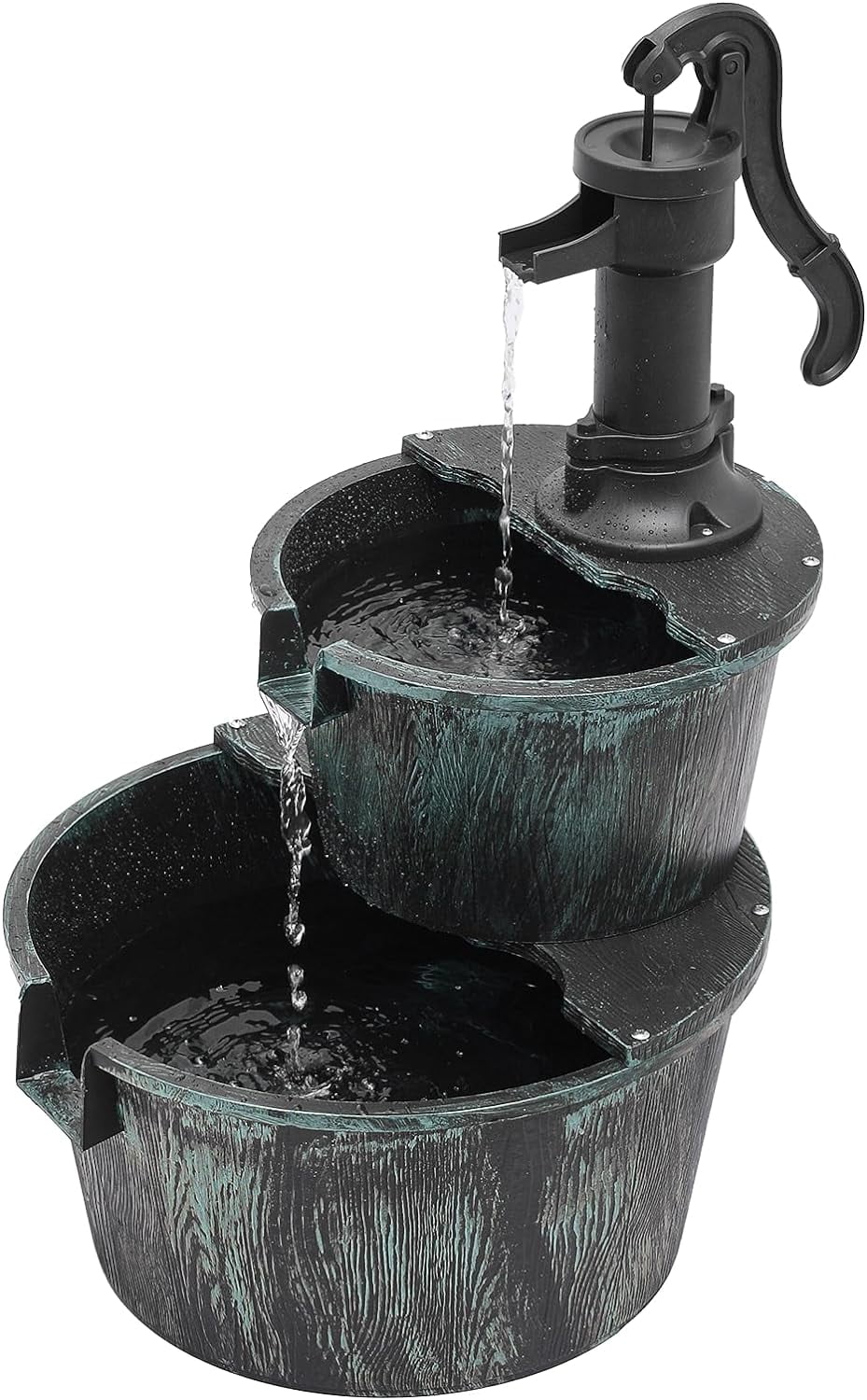 2-Tier Outdoor Fountain Freestanding Rustic Cascading Fluidfall Fountain With Powered Pump For Garden Patio Backyard Porch Decor; Teal Blue