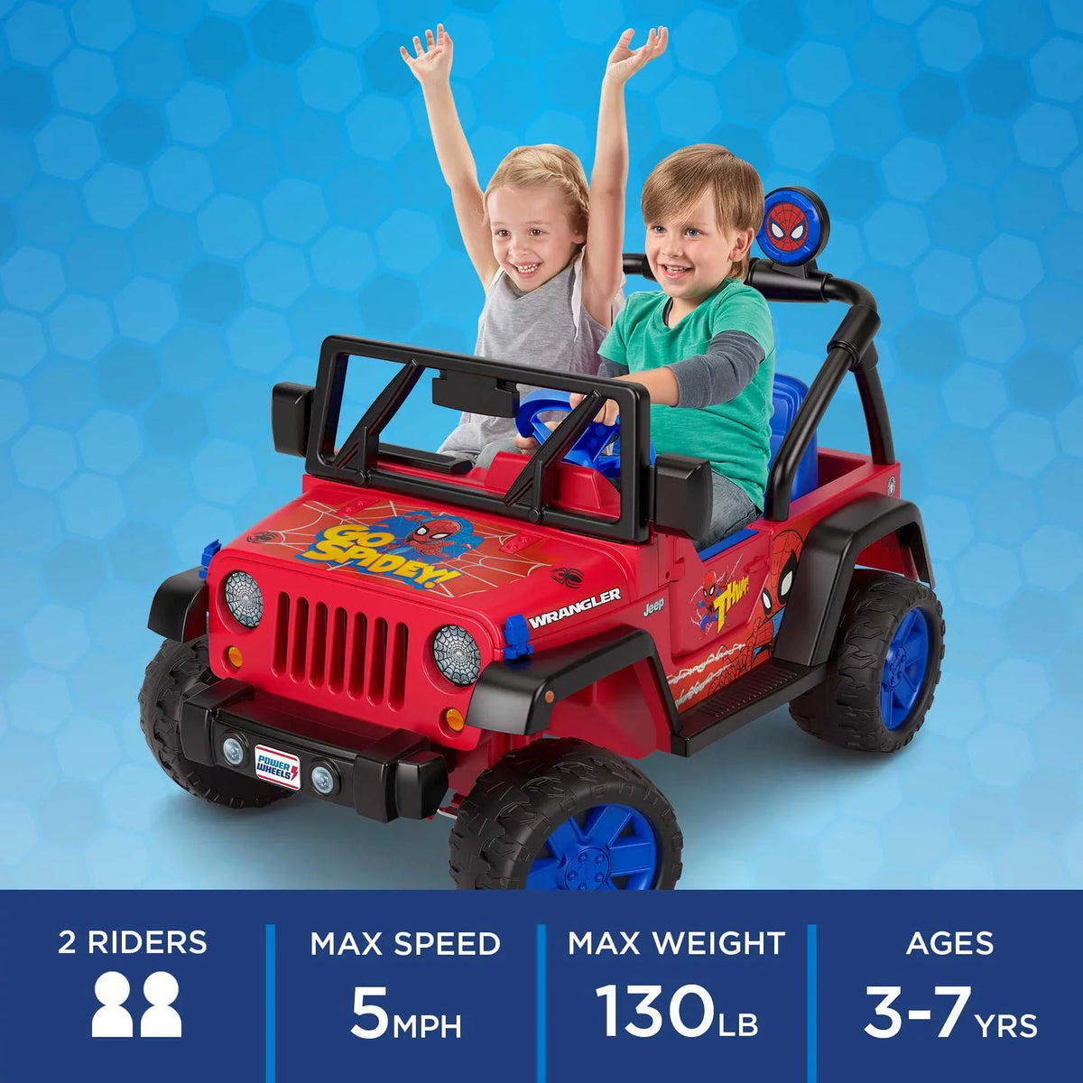 12V Power Wheels Spider-Man Jeep Wrangler Battery-Powered Ride-On Vehicle with Sounds; for a Child Ages 3-7