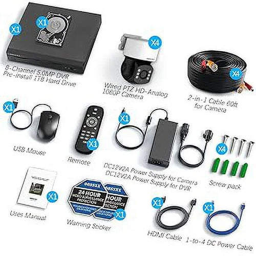 (360° PTZ Digital Zoom) Wired Security Camera System Outdoor Home Video Surveillance Cameras CCTV Camera Security System Outside Surveillance Video Equipment Indoor