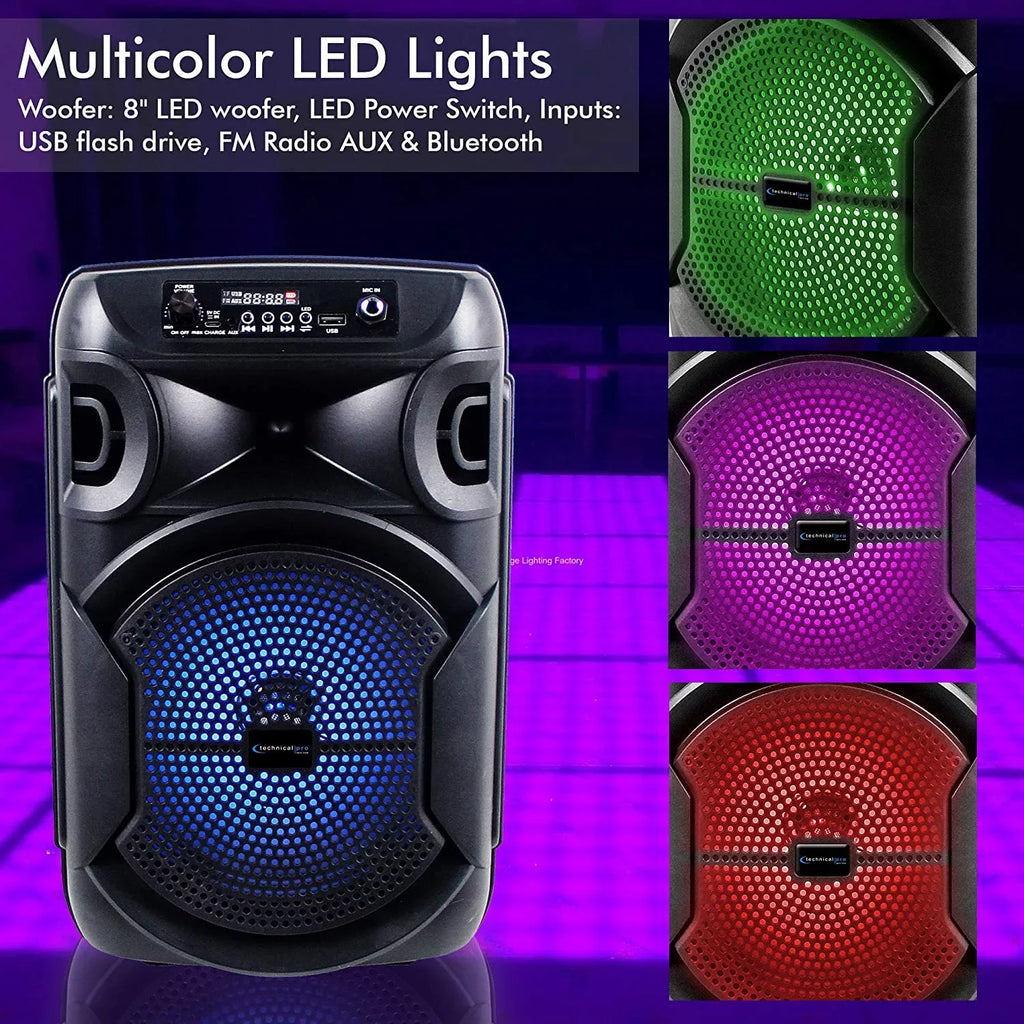 8 cm Portable 500 Watts Bluetooth Speaker W/Woofer & Tweeter W/Digital Processing; XLR To 1/4" For Karaoke (Black; Speaker)