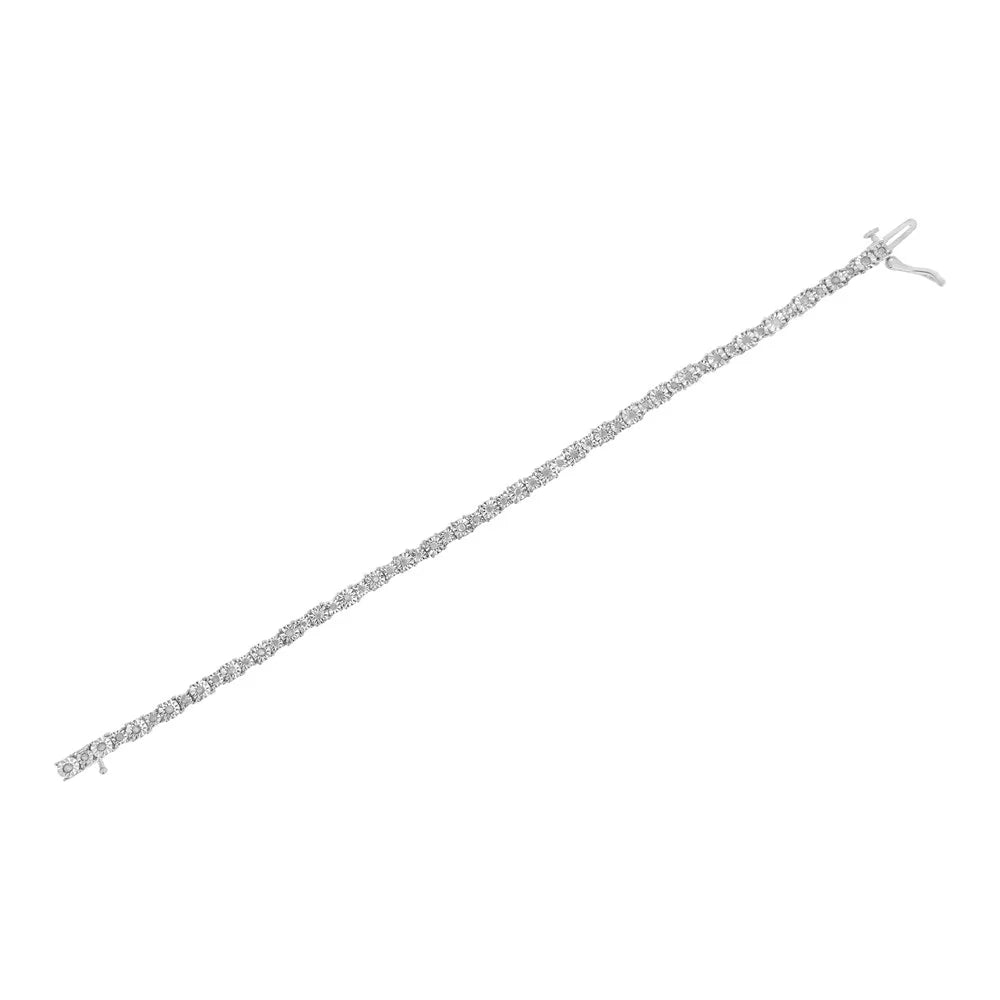 .925 Sterling Silver 1.0 Cttw Miracle-Set Diamond Alternating Graduated Link Tennis Bracelet (I-J Color; I3 Clarity) - 7.5"