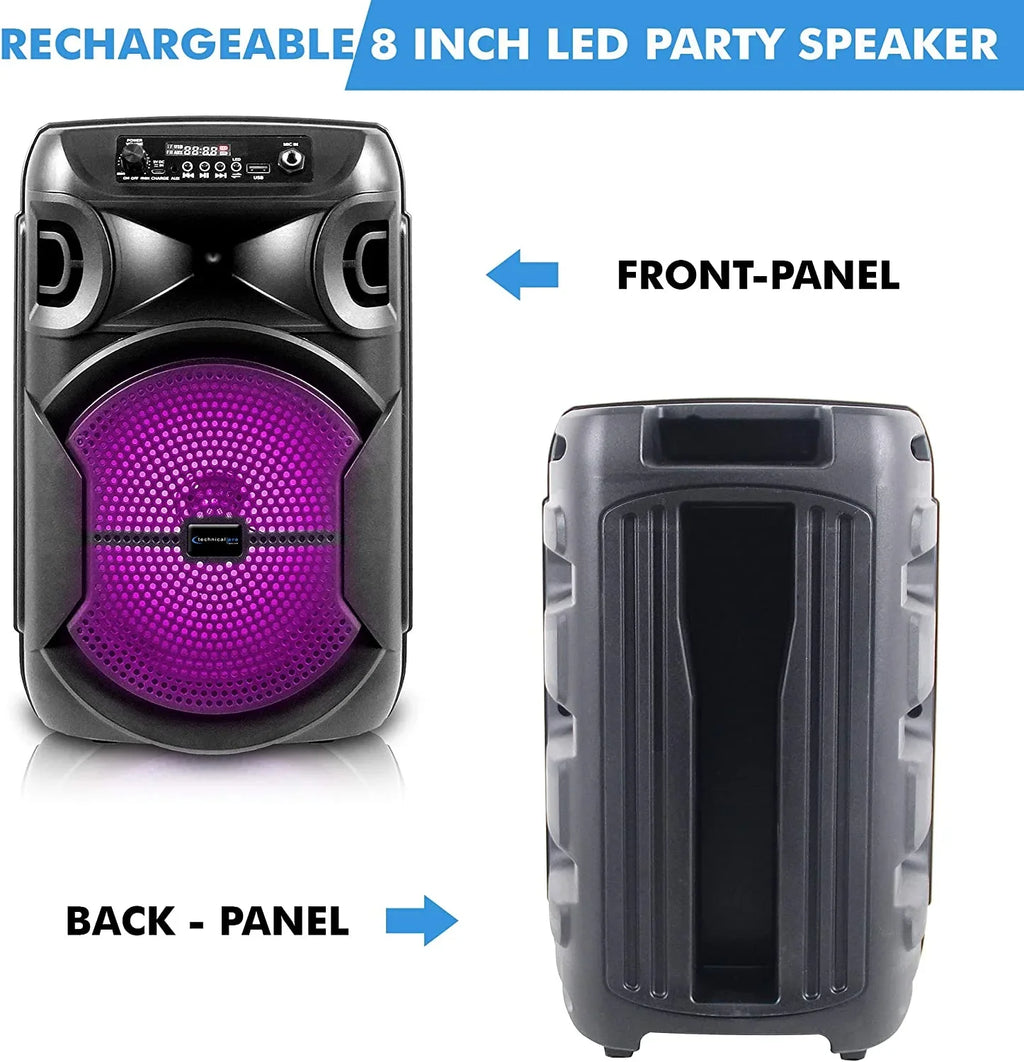 8 cm Portable 500 Watts Bluetooth Speaker W/Woofer & Tweeter W/Digital Processing; XLR To 1/4" For Karaoke (Black; Speaker)