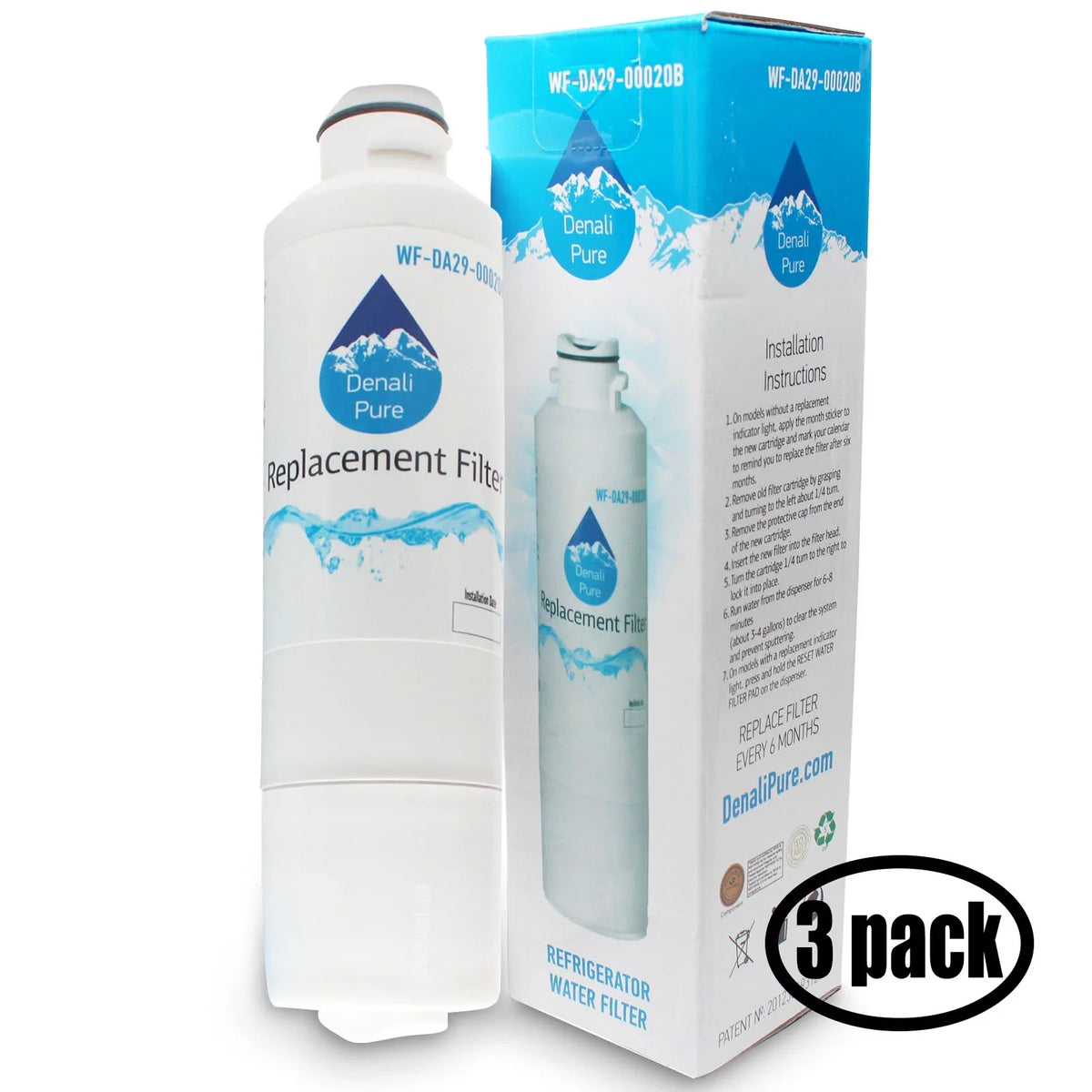 3-Pack Compatible with Samsung RS261MDBP/XAA Refrigerator Filter - Compatible with Samsung DA29-00020B; DA29-00020A; HAF-CIN Fridge Filter Cartridge