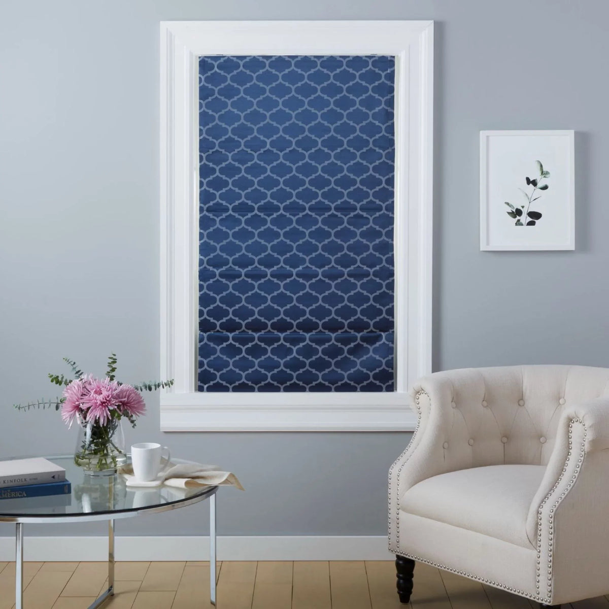 Exclusive Home Montague Trellis Total Blackout Roman Shade; 31"x64"; Indigo
