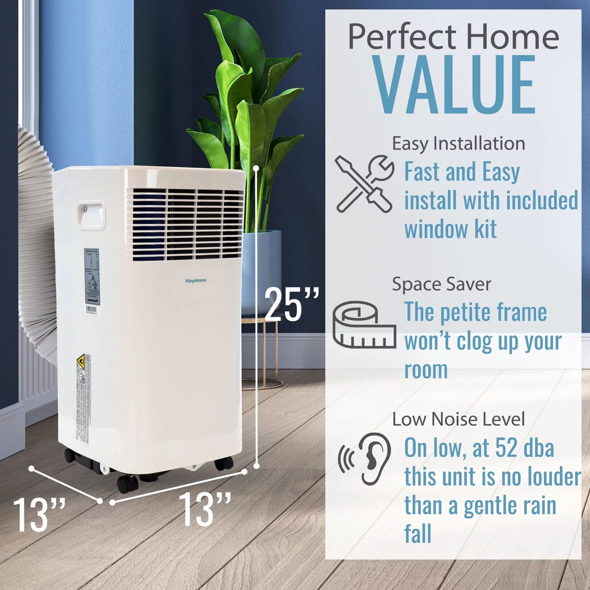Keystone 5;000 BTU 115V Portable Air Conditioner with I Sense Remote Control for a Room up to 250 Sq. Ft.