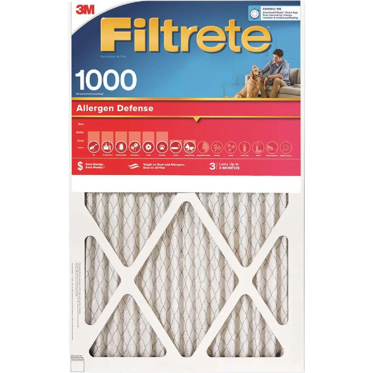 1 PK; Filtrete 20 In. x 20 In. x 1 In. Allergen Defense 1000/1085 MPR Furnace Filter