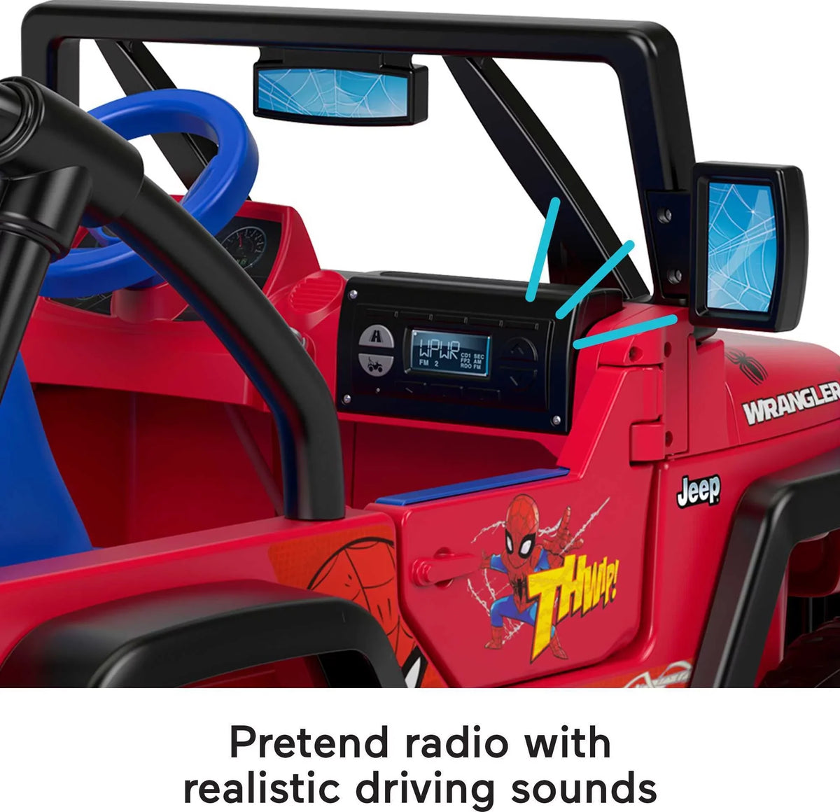 12V Power Wheels Spider-Man Jeep Wrangler Battery-Powered Ride-On Vehicle with Sounds; for a Child Ages 3-7
