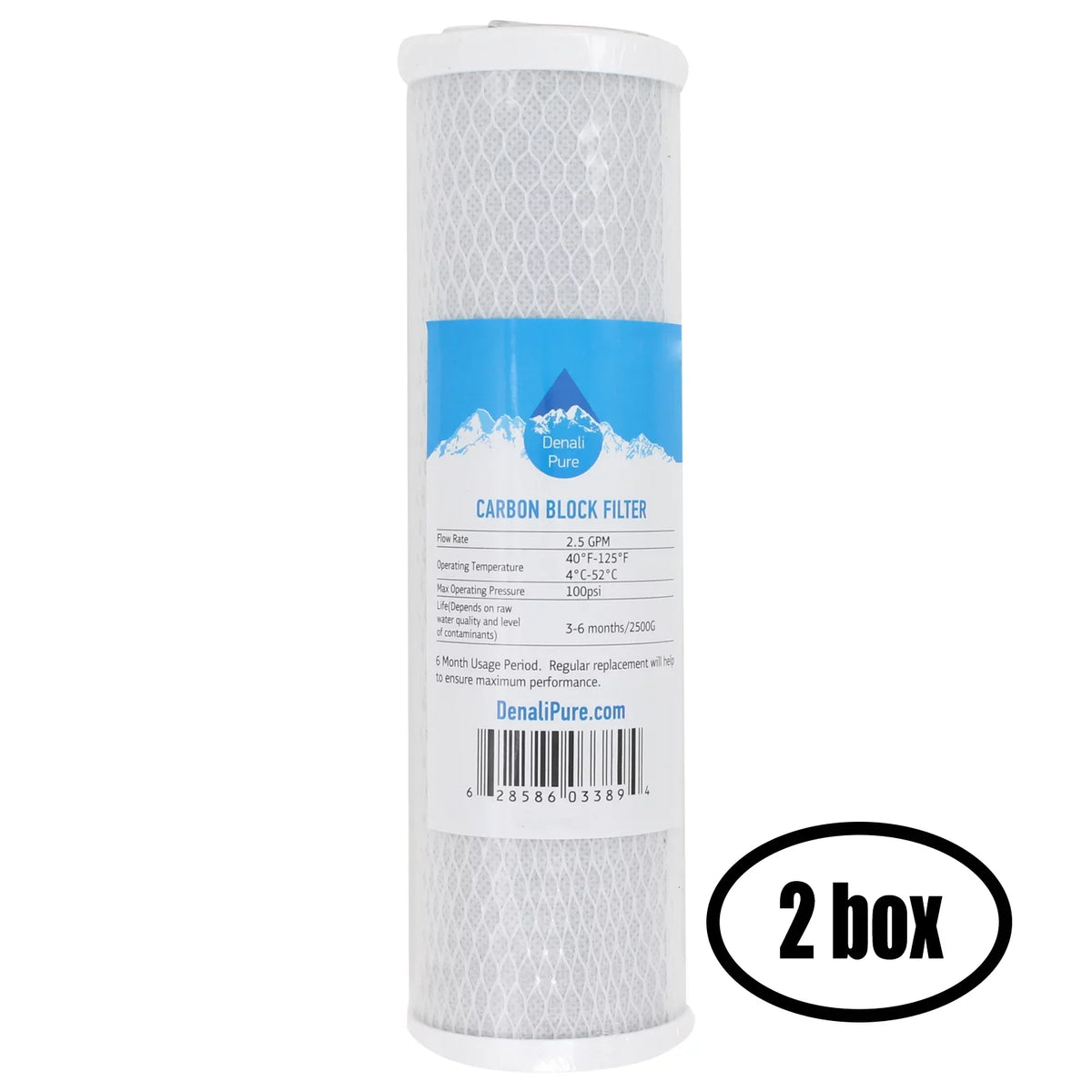 2 Boxes of Replacement for iSpring RCC1P Activated Carbon Block Filter - Universal 10 inch Filter for iSpring 123Filter 5-stage 100GPD Reverse Osmosis Filter - Denali Pure Brand