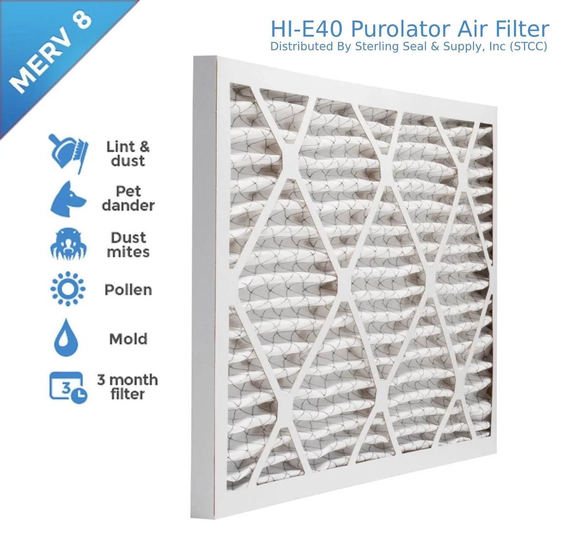 16x24x1; Purolator / Air Guard Hi-E 40 Extended Surface Pleated Air Filter; Mechanical MERV 8; (6 Pack)