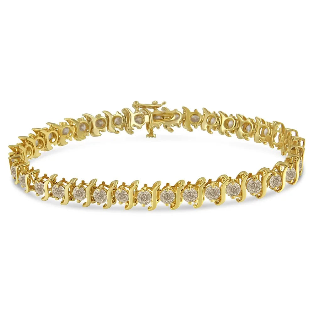 14K Yellow Gold-Plated .925 Sterling Silver 6.0 Cttw Classic Round-Cut Diamond "S" Link Bracelet (J-K color; I1-I2 clarity) - 7.5"