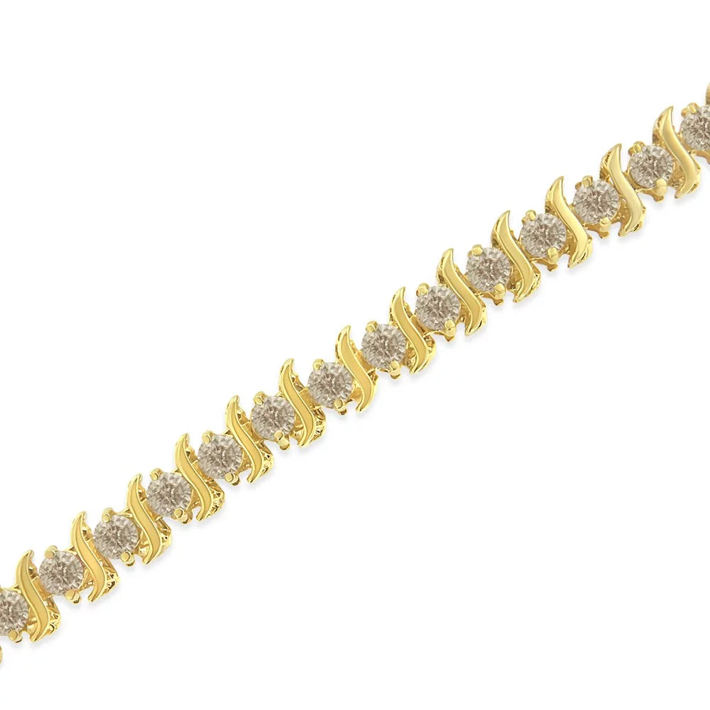 14K Yellow Gold-Plated .925 Sterling Silver 6.0 Cttw Classic Round-Cut Diamond "S" Link Bracelet (J-K color; I1-I2 clarity) - 7.5"